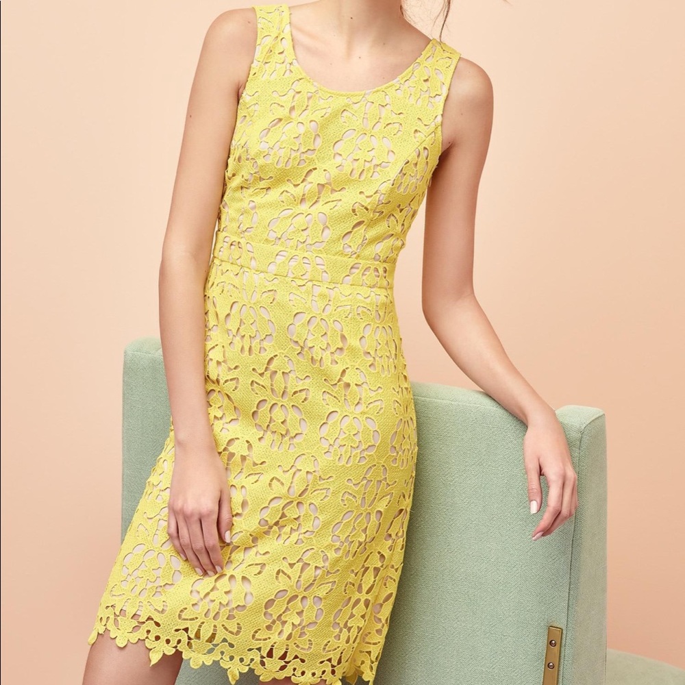 Banana Republic 🍋 Yellow Luxe Lace Sheath Dress